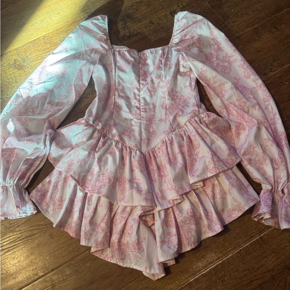 Romper gorgeous pink & white long sleeve S - Picture 11 of 12